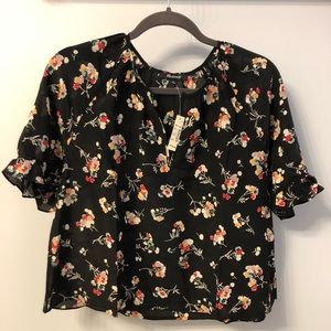 Madewell NWT silk floral blouse with ruffle edges.
